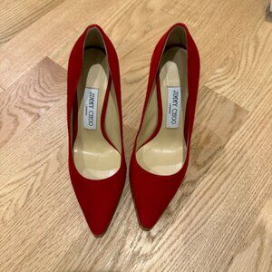 Jimmy Choo Black Suede Pumps Red
